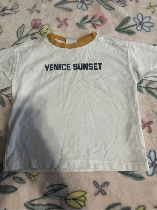 Zara Other - Zara White Kids T‑Shirt with Mustard Neck Trim and Navy Text